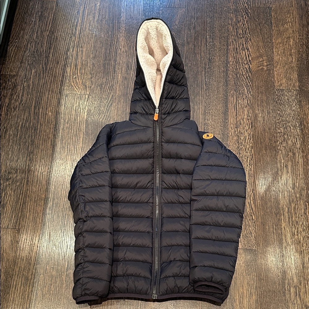 Save The Duck boys Size 12 black Puffer Jacket with Hood